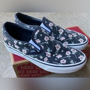 Vans vintage floral black slip on sneakers shoes sz 8